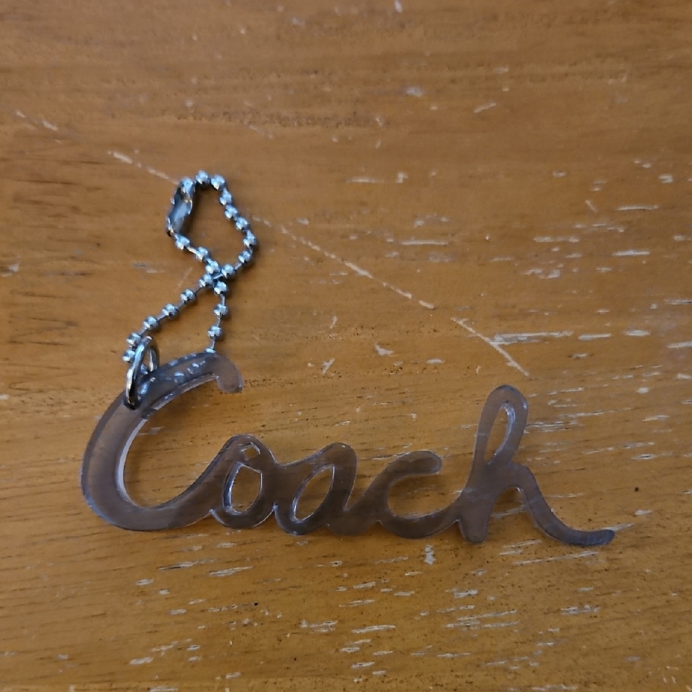 Coach Translucent Gray Script Hangtag Keychain - image 1